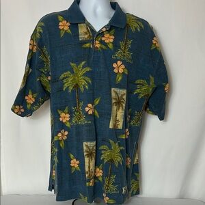 Tommy Bahama Tropical Blue Floral Men's XL Short Sleeve Cotton Polo Shirt